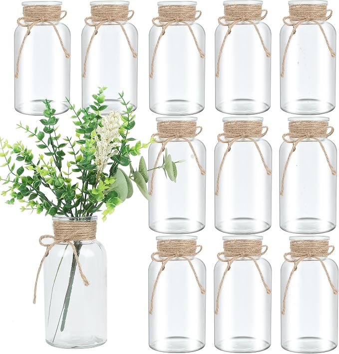 12 Pack Mason Jar Vases for Centerpieces, Wide Mouth Mason Jars by LEYIQU