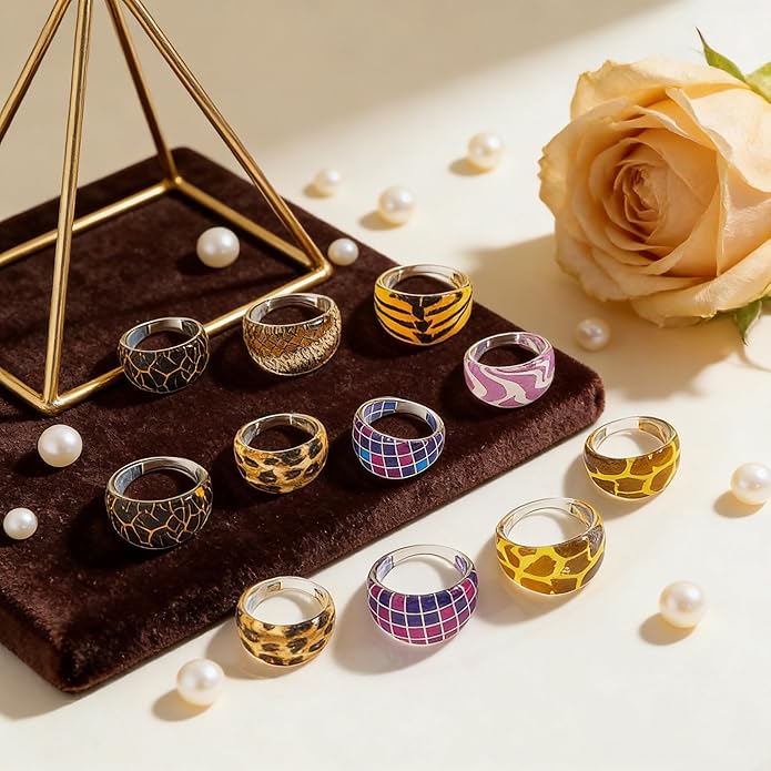 Colorful Acrylic Resin Knuckle Rings Set for Women, Chunky Leopard Print Candy-Colored Stackable Rings, Trendy Translucent Statement Ring for Everyday Party Wear Bulk Assortment