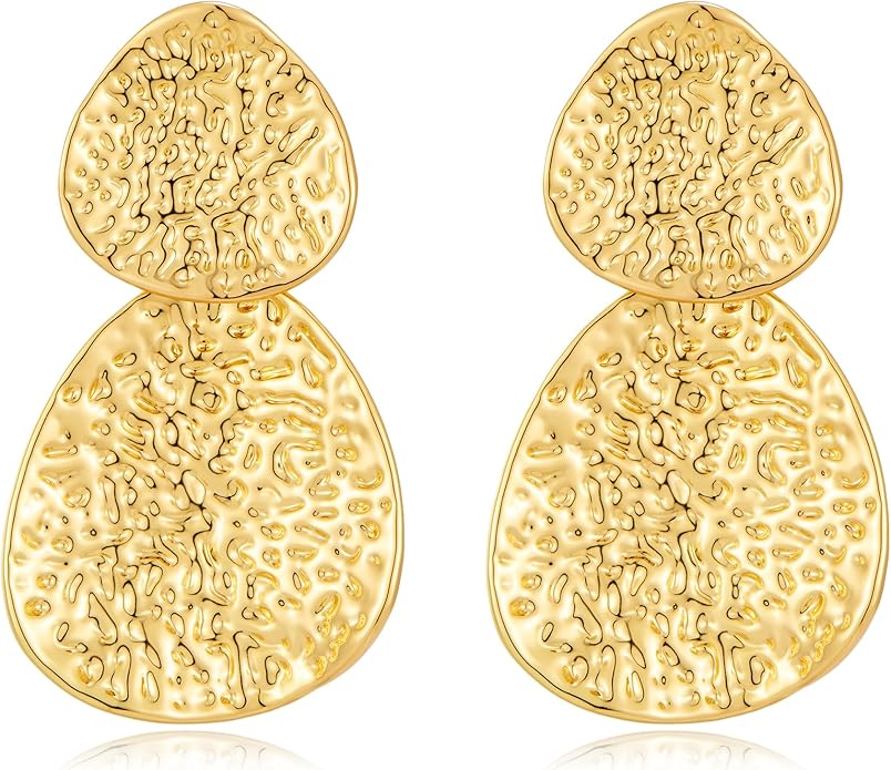YUJIE Gold Statement Earrings for Women 18K Gold Plated Hammered Textured Earrings Bold Dangle Geometric Earring Trendy Jewelry