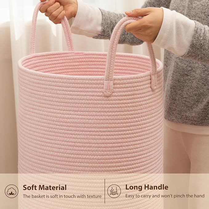 OIAHOMY 80L Nursery Hamper Laundry Basket Laundry Hamper Pink | collapsible - Image 6