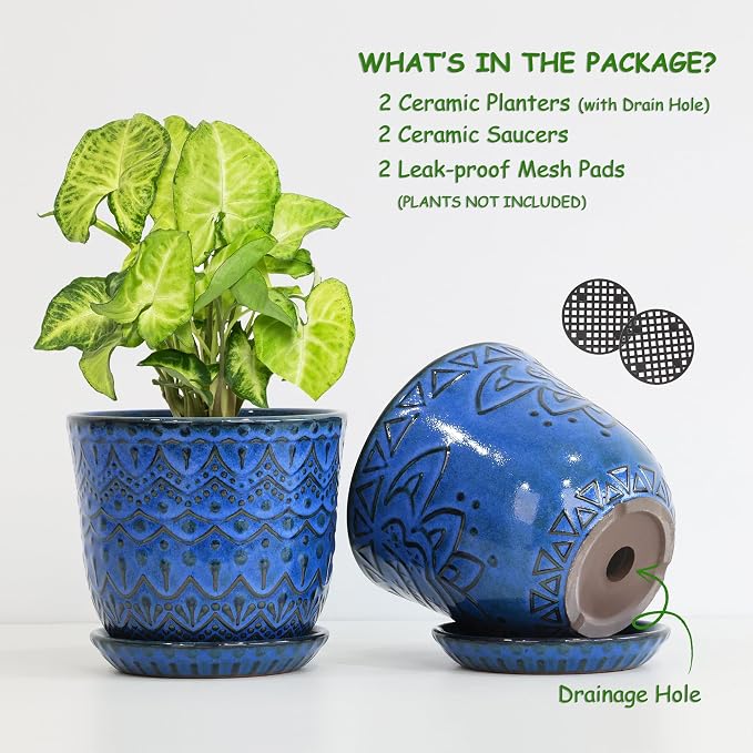 Gepege Ceramic Plant Pots, 6 Inch Indoor Planters - Image 3