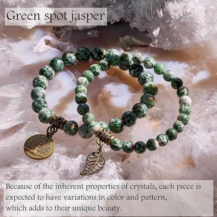 Bivei Natural Semi Precious Gemstone beads bracelet for women - Life Tree and Leaf Charm Energy Reiki Crystal Stretch Bracelets
