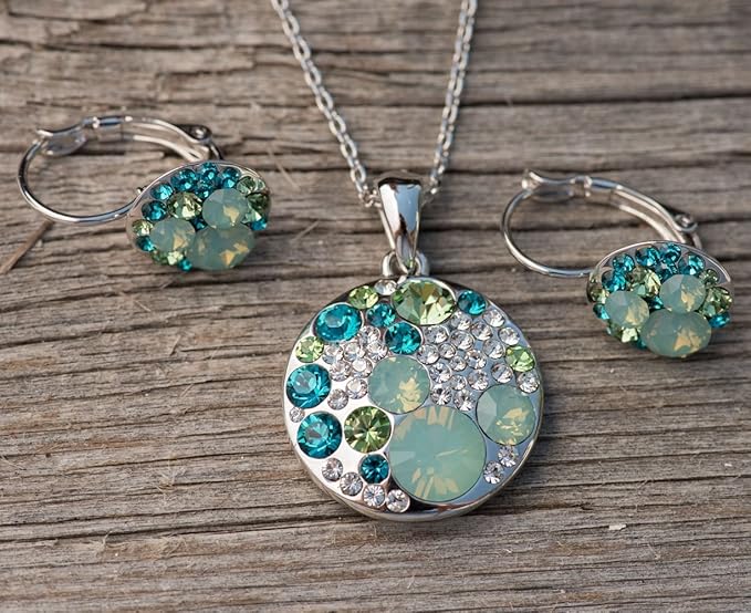 Leafael Ocean Bubble Women's Crystal Jewelry Set Costume Fashion Pendant Necklace Earring, Silver Tone or 18K Rose Gold Plated, 18" + 2", Birthday Gifts for Women