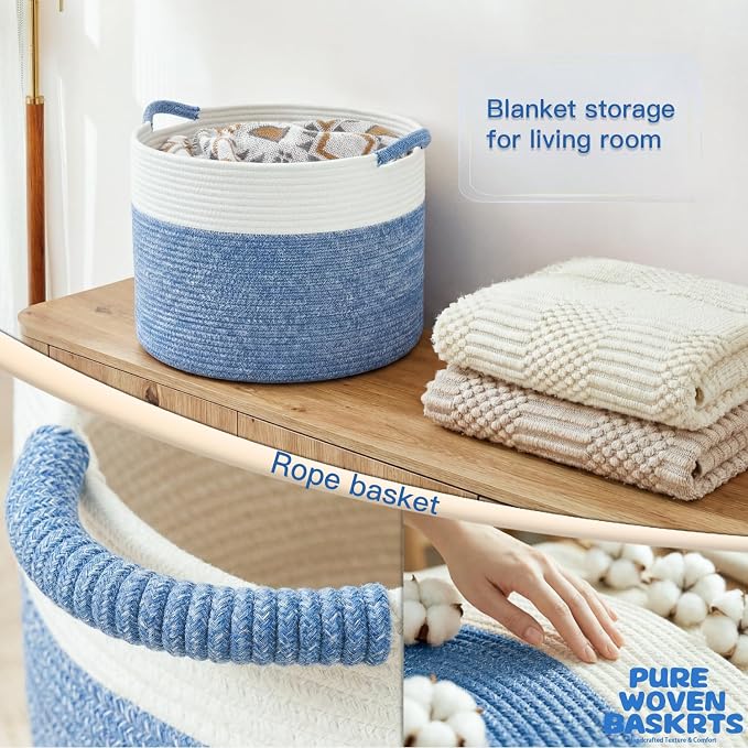 Artfeel 40L Large Cotton Rope Basket, Decorative Woven Blanket Storage - Image 5