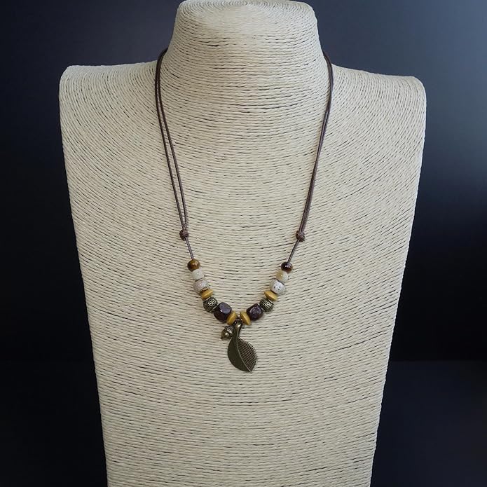 Boho Style Colorful Ceramic Bead Strand Necklace Adjustable Bohemian Jewelry Gift for Women, Fashion Clothing Matching Necklace