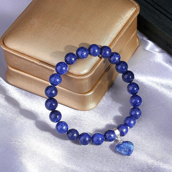 MAIBAOTA Healing Crystal Bracelet for Women, 8 mm Natural Gemstone Beaded Bracelet, Love Heart Bracelet Jewelry Gifts for Birthday Mothers Day Valentine's Day Anniversary