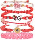 DS 6PCS String beads Charm Bracelets for Teen Girls Handmade Braided Rope Butterfly daisies Eternal flower Boho Surfer Bracelet for women Adjustable friendship Stretch birthday jewelry Gift Friends