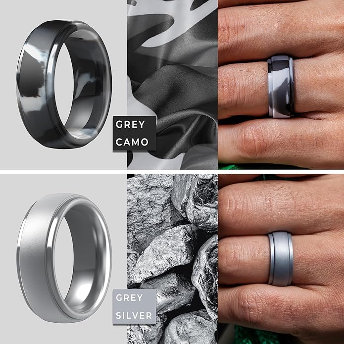 ThunderFit Silicone Rings for Men - 7 Rings / 4 Rings / 1 Ring Step Edge Rubber Wedding Bands 10mm Wide - 2.5mm Thick