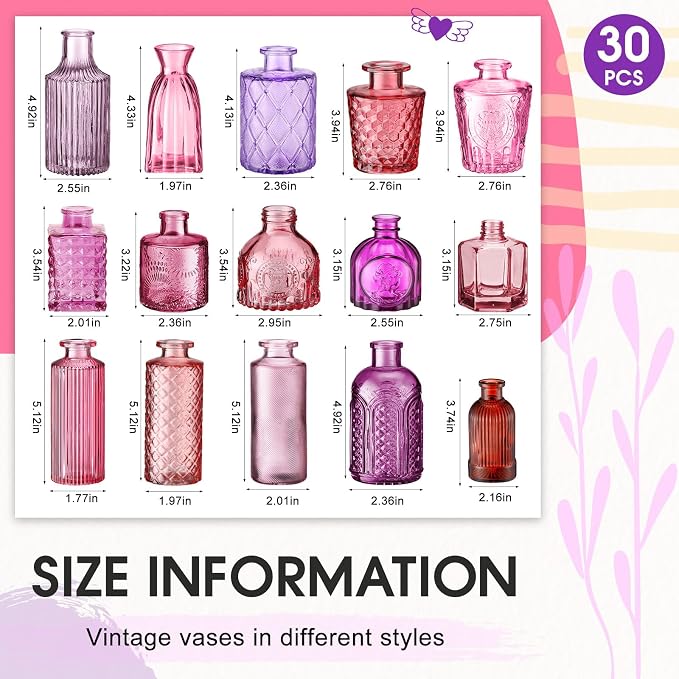 Yaomiao 30 Pcs Glass Bud Vases Centerpieces, Mini Colored Flower Vase - Image 2