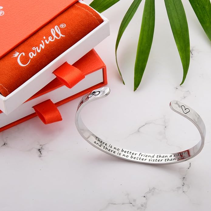 Carviell Engraved Cuff Bracelets for Women – Inspirational, Friendship, Love, Mom, Daughter, Sister, Christian, Graduation, Memorial & Wedding Gifts – 80+ Phrases – Stainless Steel, Gift-Ready