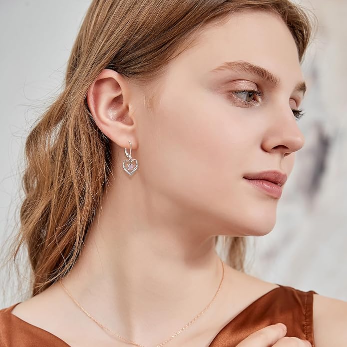 Butterfly Birthstone Heart Dangle Drop Earrings, 925 Strlings Silver 5A Cubic Zircon Leverback Earrings Jewelry Anniversary Birthday Gifts for Women