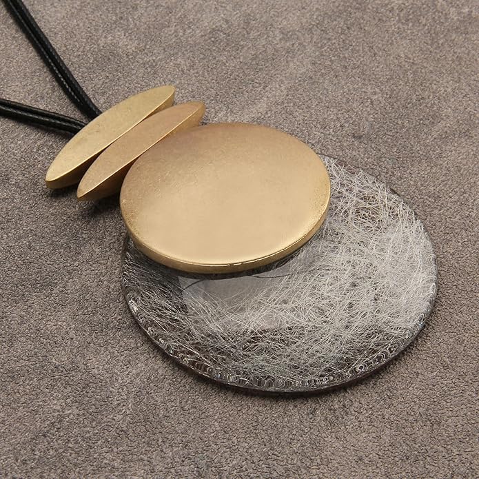 GelConnie Leather Necklace for Women Large Pendant Long Brown Necklace Circle Leather Choker Vintage Sweater Necklace Gold Chunky Boho Necklaces for Women