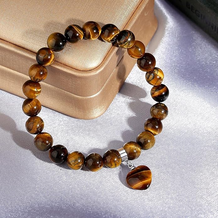 MAIBAOTA Healing Crystal Bracelet for Women, 8 mm Natural Gemstone Beaded Bracelet, Love Heart Bracelet Jewelry Gifts for Birthday Mothers Day Valentine's Day Anniversary