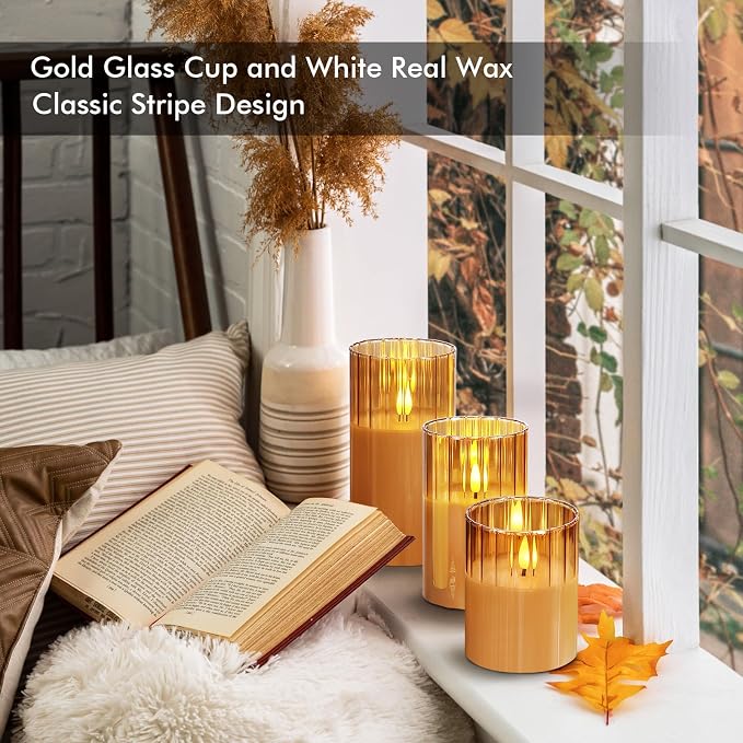 Rhytsing Gold Ribbed Glass Battery Operated LED Candles - Image 4