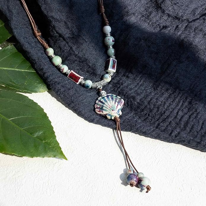 Boho Style Colorful Ceramic Bead Strand Necklace Adjustable Bohemian Jewelry Gift for Women, Fashion Clothing Matching Necklace