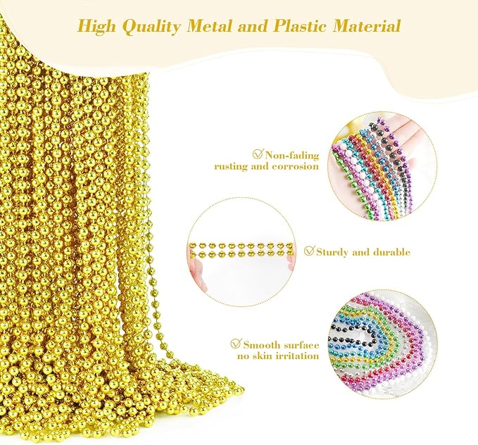 YAXINRUI 120 PCS Mardi Gras Beads, Party Beads Necklaces for Mardi Gras, Christmas, St. Patrick's Day, Metallic Colorful Necklaces Accessories in 12 Colors