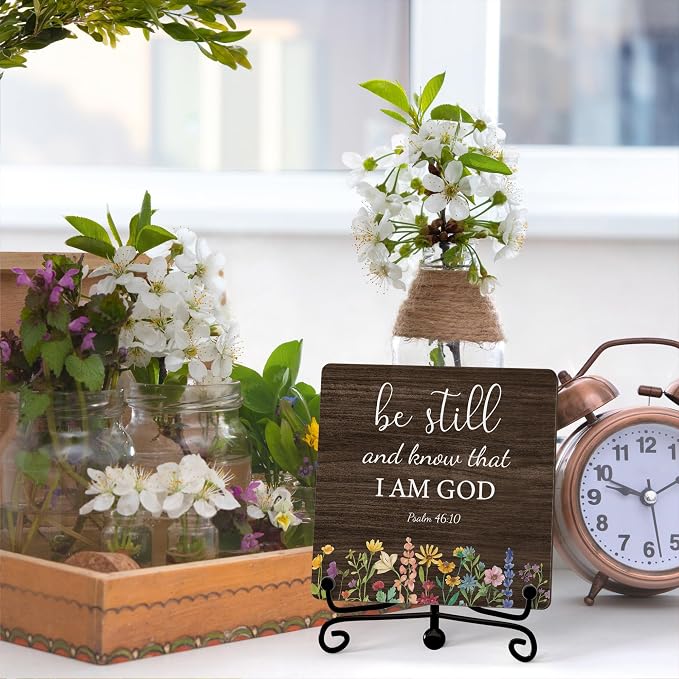 Inspirational Christian Desk Decor, Be Still And Know That I Am God Rutsic Sign - Image 3