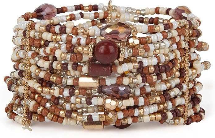 SPUNKYsoul Beaded Stretch Bracelet – Boho Multi-Row Look Bracelet, Vibrant Resort-Style Statement Jewelry