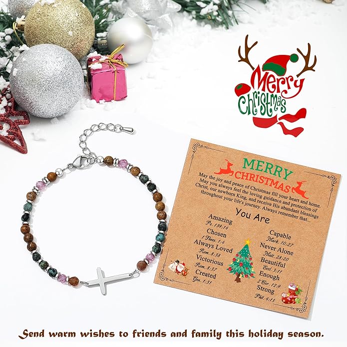 TONY & SANDY Christian Cross Bracelet for Women, Valentine's Day Gifts for Her, Confirmation Baptism Easter Gifts, Unique Gift for Friends Daughter Mom Sister in Christ Birthday Christmas