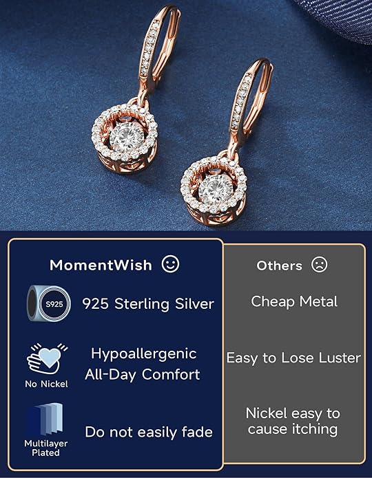MomentWish Dangle Earrings for Women-925 Sterling Silver Moissanite Earring, Women's Gift for Valentine Birthday, D Color VVS1 Dancing Moissanite Hoops