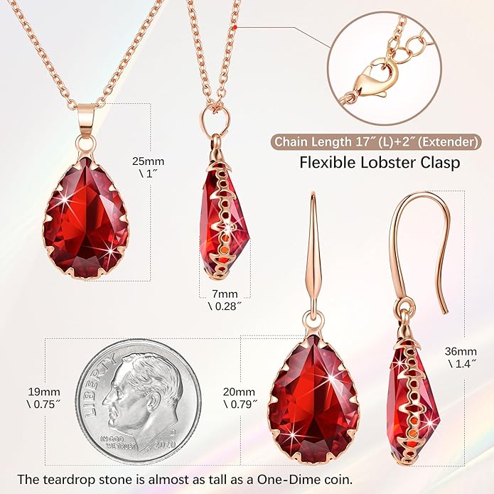 Linawe Crystal Jewelry Sets for Women, Imitation Diamond Pendant Necklace, Rhinestone Drop Dangle Earrings, Birthstone Cubic Zirconia Matching Wedding Jewelry, 14K Gold/Rose Gold/Silver Tones