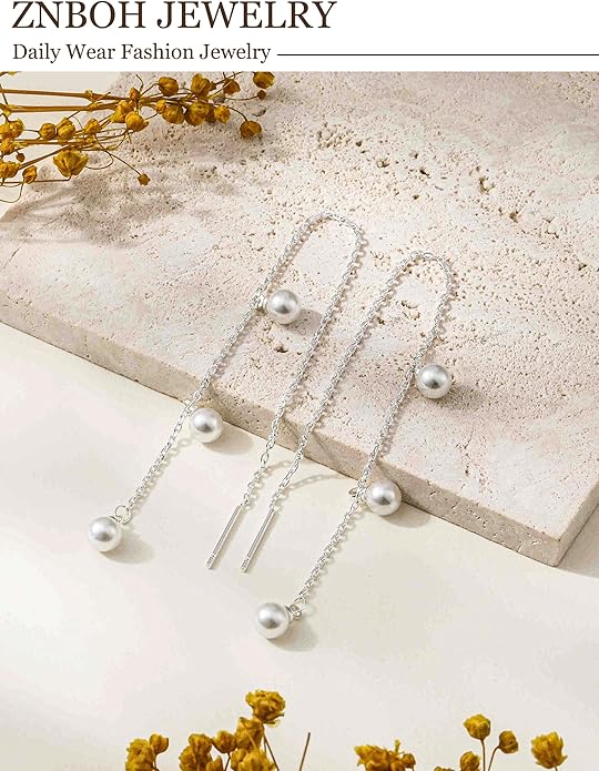 Gold Silver Dangle Earrings for Women Trendy 14K Gold Plated Drop Long Threader Chain Dangling Earring Hypoallergenic Pearl Butterfly Flower Clover CZ Wedding Earrings for Brides Jewelry Gifts
