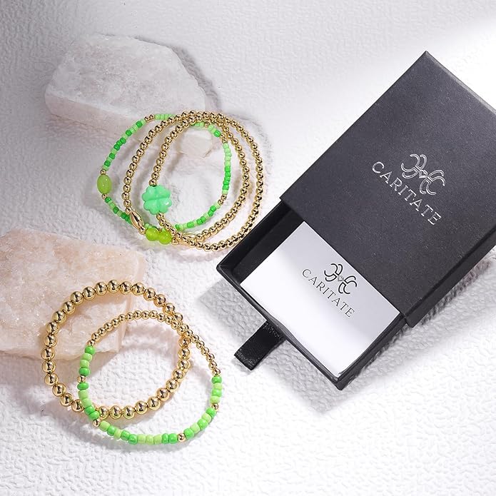 Gold Bracelets for Women Waterproof, 14K Gold Plated Beaded Cross Bracelets Set,Boho Stretch Bracelets Stackable Jewelry for Women Teenage Girls Jewelry Christmas Gifts