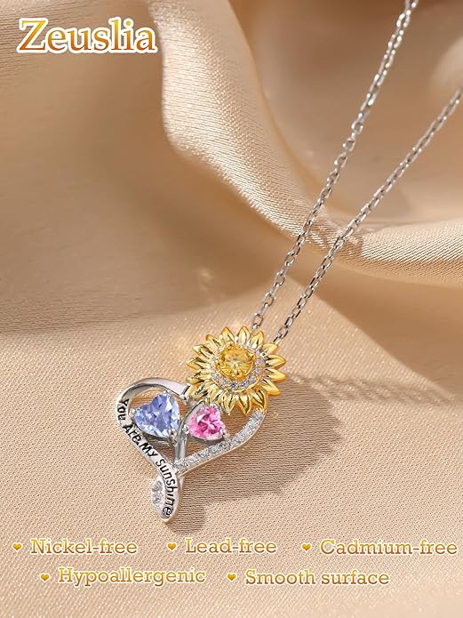 Valentine's Day Gifts for Wife 925 Sterling Silver Double Birthstone Pendant Necklaces I Love You for Always and Forever Necklace Anniversary Birthday Gifts for Wife Girlfriend Mom Her