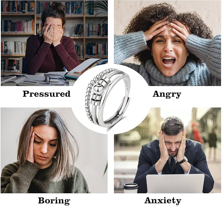 Vito 925 Sterling Silver Fidget Anxiety Ring for Women, Adjustable Open Spinner Ring Stress Relief Ring Stacking Band Anillos Jewelry Gift for Mom Daughter