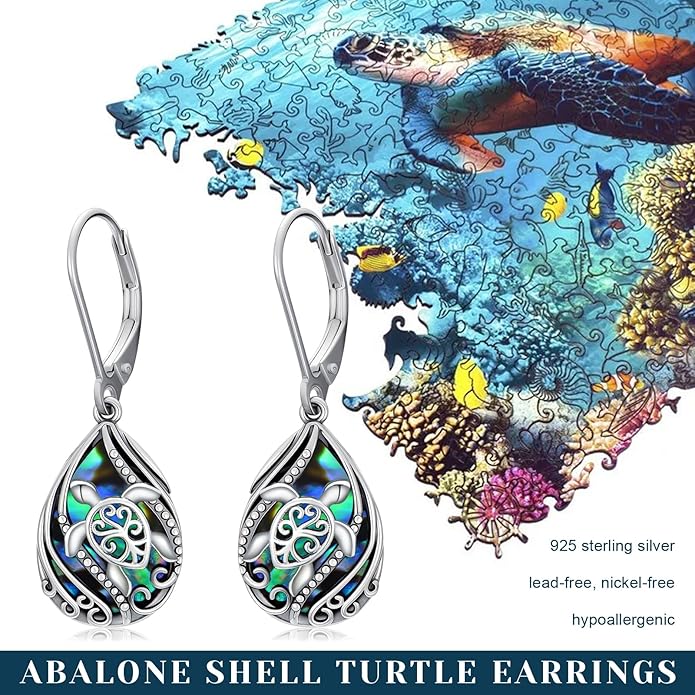 Animal Earrings 925 Sterling Silver Abalone Shell Dangle Drop Earrings Leverback Earrings Cute Animal Jewelry Gifts for Women Girlfriend