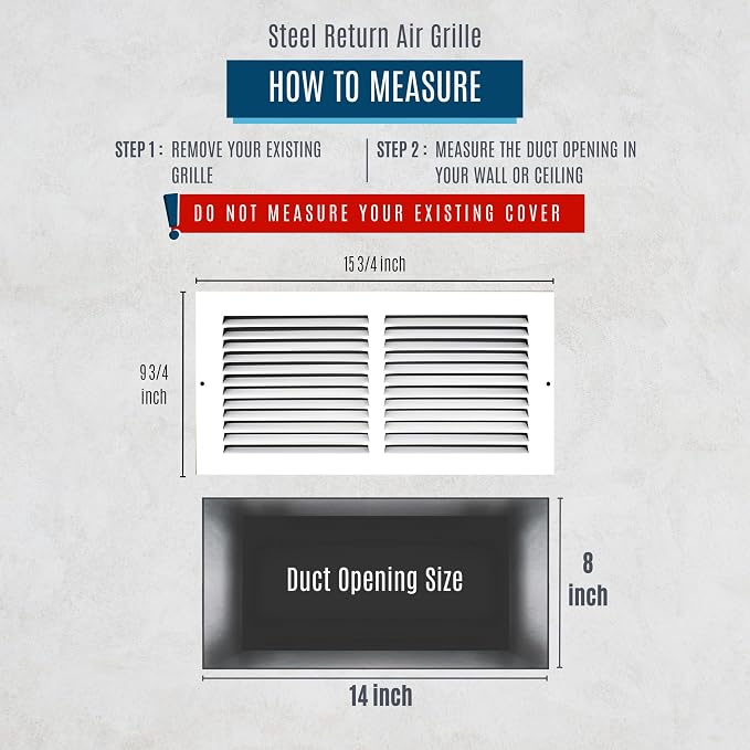 Handua 14"W x 8"H Steel Return Air Grille Vent Cover Grill - Image 3