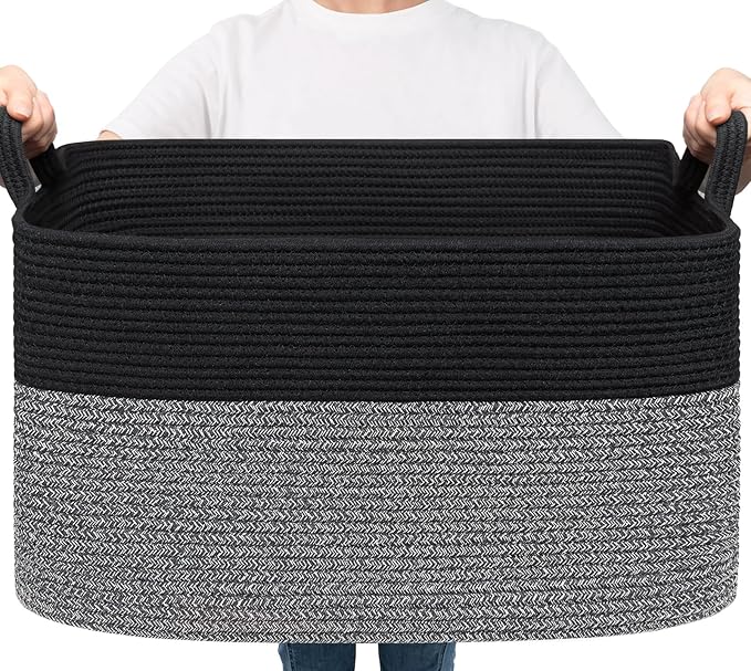 Goodpick Large Woven Rope Blanket Basket, Living Room & Bedroom Organization by Goodpick