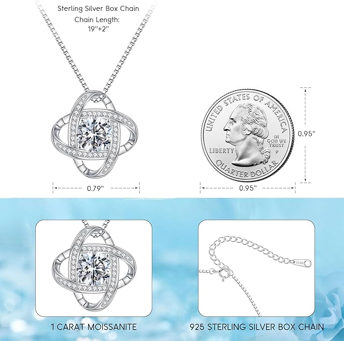MOOSEA Valentines Day Gifts for Her, 1-3 ct Love Knot Moissanite Necklace VVS1 Clarity Moissanite Pendant Necklace Anniversary Jewelry Gifts Birthday Gifts for Her Wife Girlfriend Mom