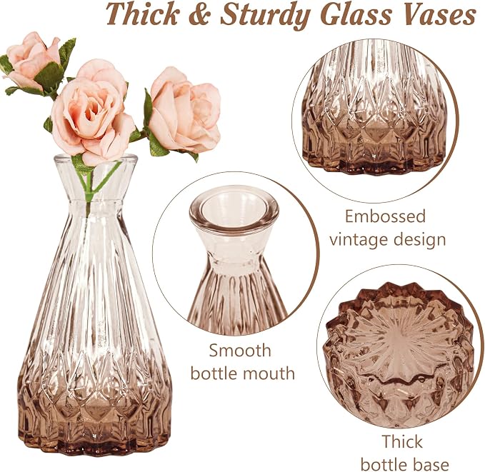 Set of 40 Glass Bud Vases, Small Amber Glass Vases in Bulk, Mini Vintage - Image 3