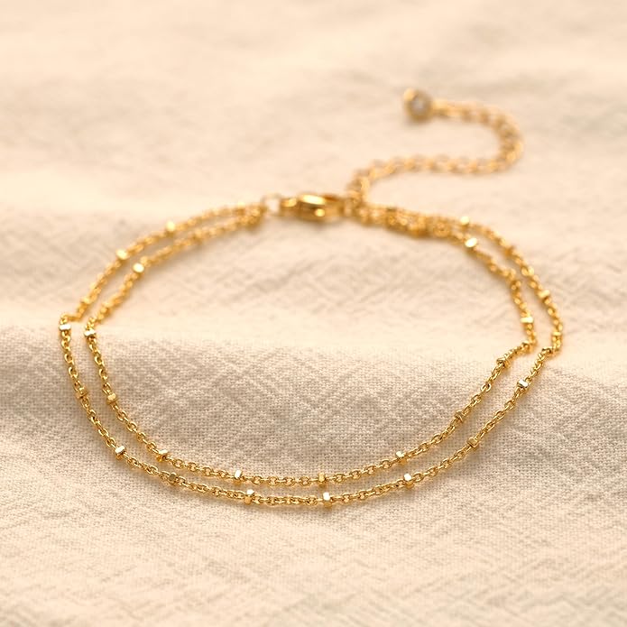 Ankle Bracelets for Women, Glitter Waterproof Adjustable Anklet for Women, 14K Gold Plated/Sterling Silver Layered Anklets, Summer Beach Anklet Jewelry for Women Gift