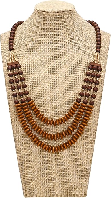 Coiris Layer Chunky Wood Beaded Necklace Exaggerated Statement Bead Collar Necklace Bib Necklaces