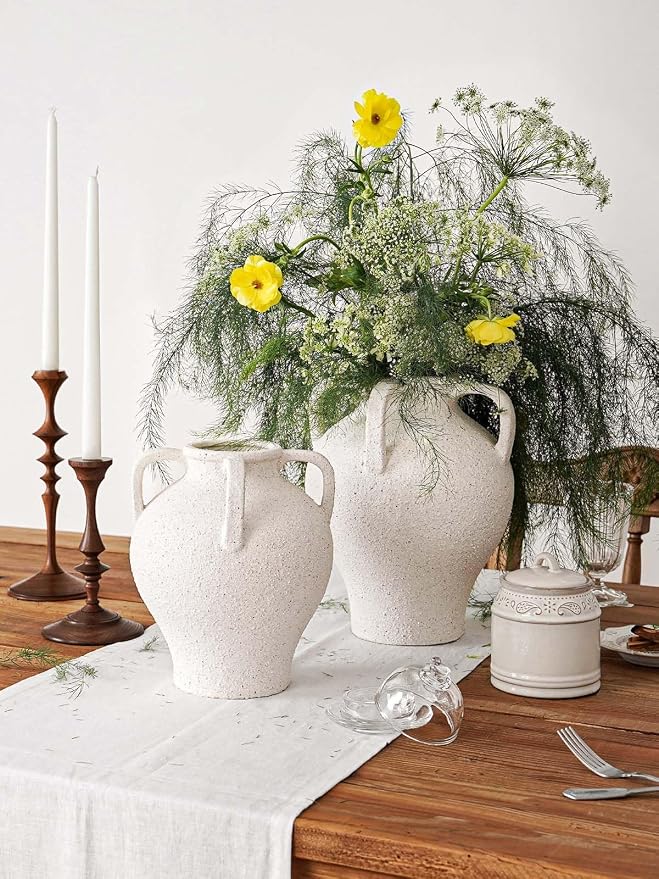 White Ceramic Vase with 4 Handles, 8.8 Inch, Farmhouse Rustic | Decorative - Image 5