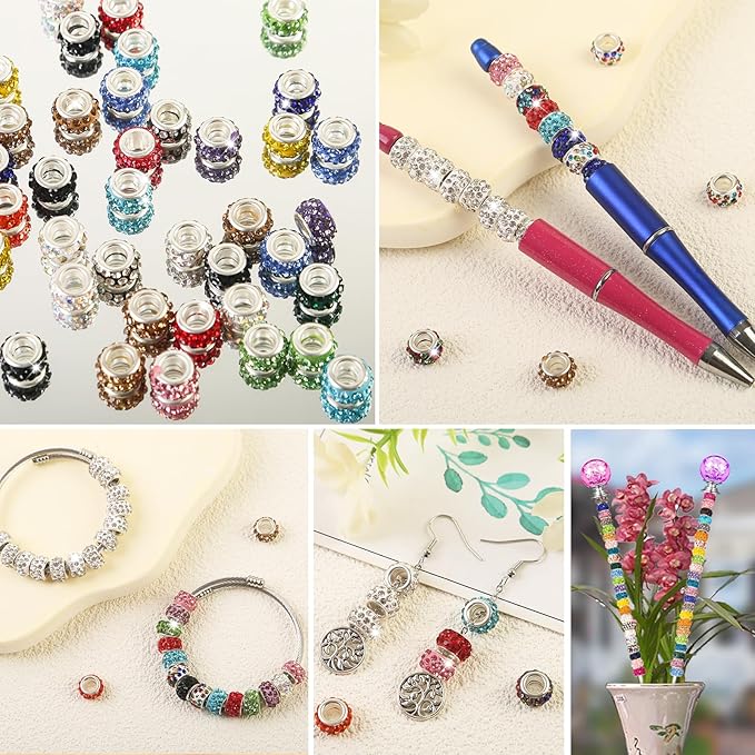 100Pcs Rhinestone Large Hole Beads Spacer Beads Red European Craft Big Beads Large Hole Rhinestones Lampwork Murano Bead Fairy Wand Garden Beads for DIY Bracelet Necklace Jewelry Making Supplies