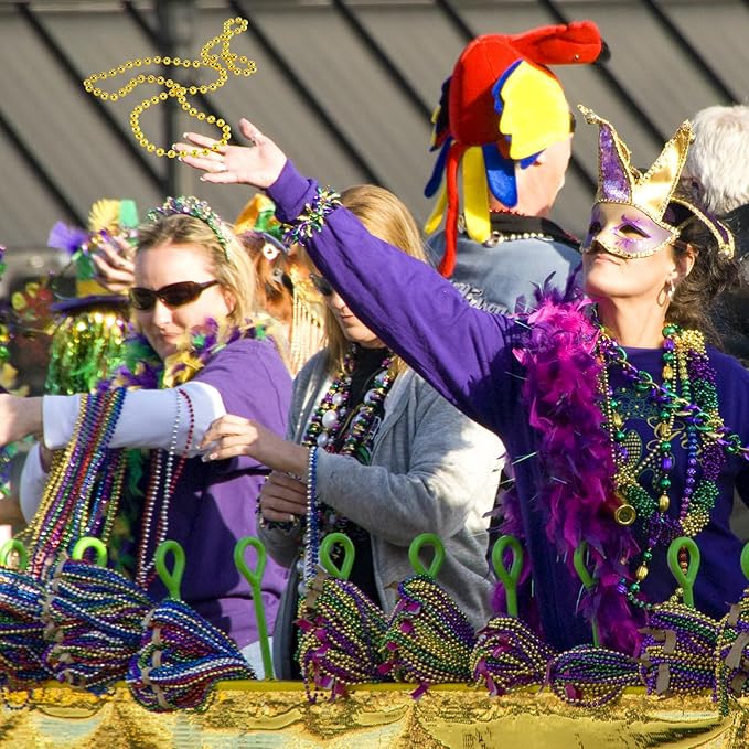 ZYFLSQ 100PCS Mardi Gras Beads, 33" 7mm Mardi Gras Beads Bulk, Metallic Mardi Gras Beads Necklaces, Mardi Gras Parade Throws Costume Accessories, Carnival Party Favors Decorations (Purple Green Gold)