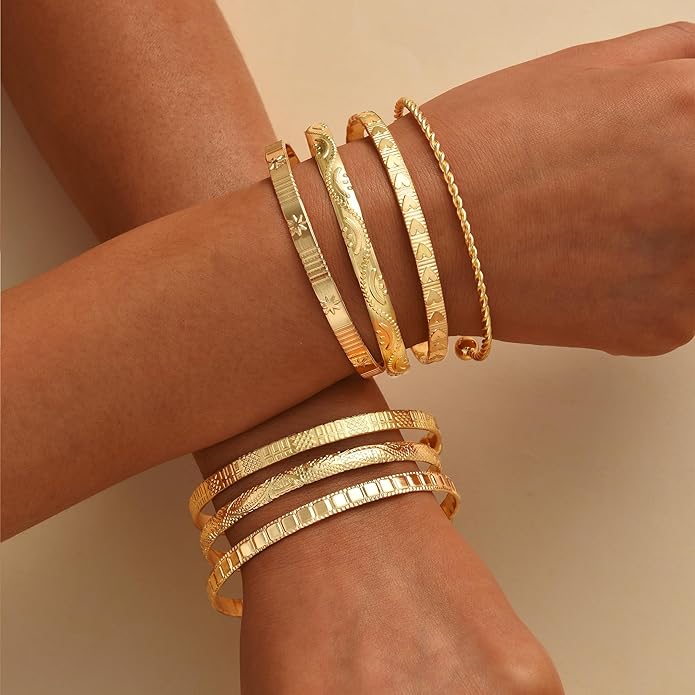 ÌF ME Gold Bangle Bracelets for Women, Indian Bangles Stackable Set, Multi Layer Textured 14K Gold Plated Chunky Bracelets Boho Jewelrys Set