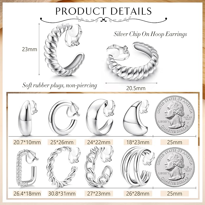 YADOCA 9 Pairs Gold Clip on Earrings for Women 14K Gold Plated Waterdrop Chunky Clip on Hoop Earrings No Piercing Fake Earrings Set