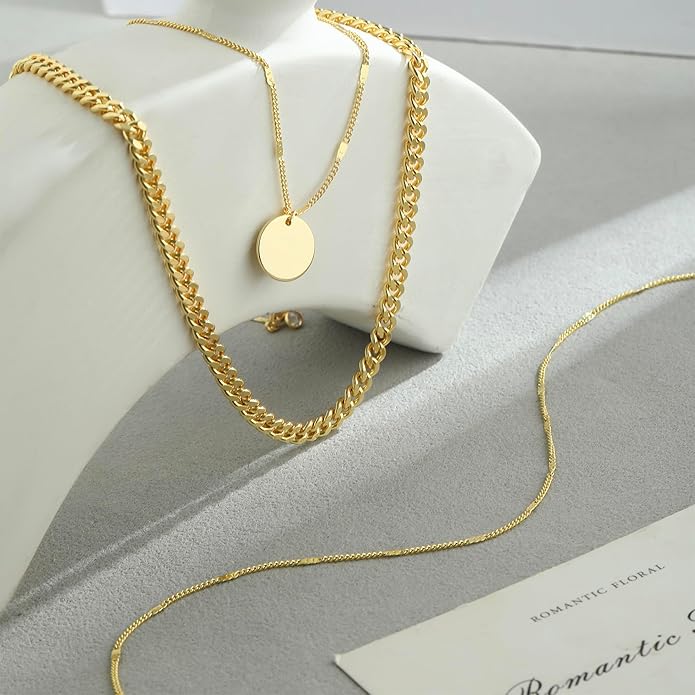 14K Gold Plated Layering Necklaces For Women Gold Necklace Set, Cuban Link, Snake Chain, Paperclip Layered Chains, Twisted Rope and Twisted Chain, Trendy Layering Necklace