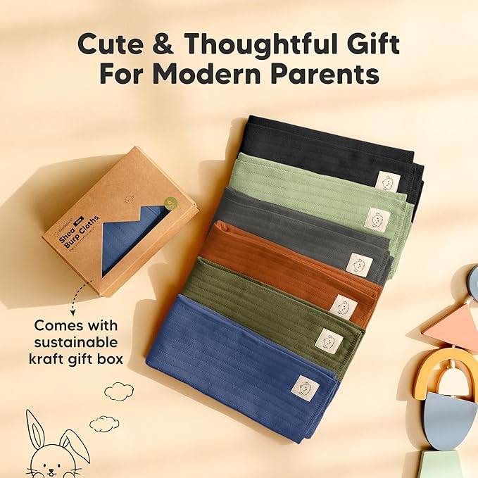 KeaBabies Organic Cotton Burp Cloths Baby Girl, Boy - 6-Pack Large Burping Clothes for Babies, Spit Up Rags, Super Soft & Absorbent Newborn Wash Towels, Gender Neutral, Non-Shrink (Stria, Basic)