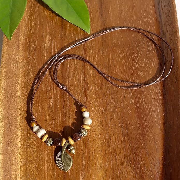 Boho Style Colorful Ceramic Bead Strand Necklace Adjustable Bohemian Jewelry Gift for Women, Fashion Clothing Matching Necklace