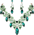 BriLove Women's Costume Fashion Crystal Floral Vine Leaf Statement Necklace Dangle Earrings Set