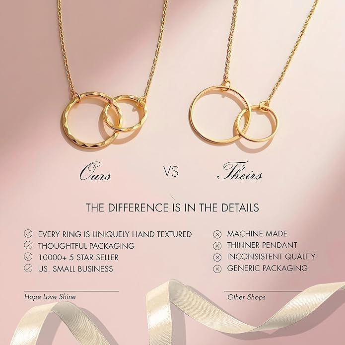 HOPE LOVE SHINE Best Friend Gift for Women - Meaningful BFF Friendship Necklace, Jewelry 16+2", 14k Gold Plated Sterling Silver