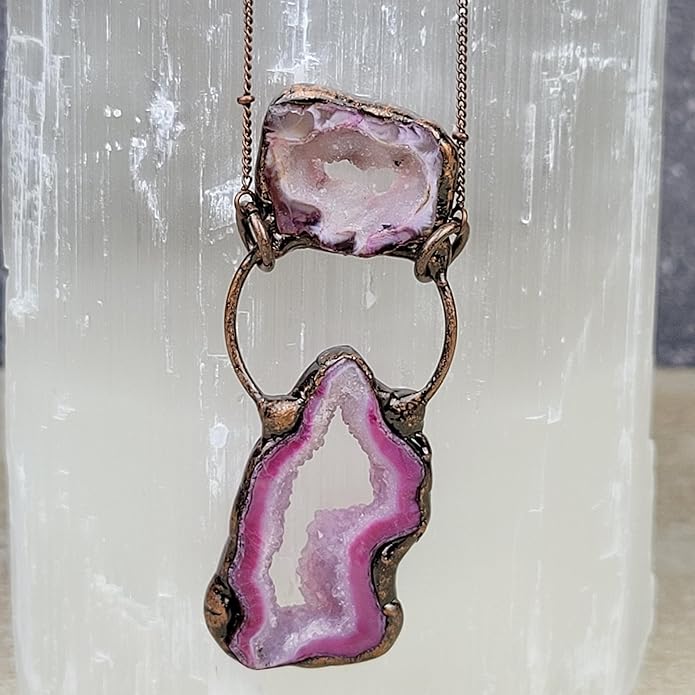 Crystal Joys Bohemian Agate Geode Slice Two Stone Necklace