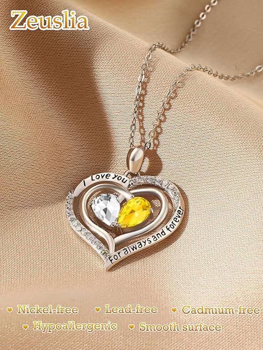 Valentine's Day Gifts for Wife 925 Sterling Silver Double Birthstone Pendant Necklaces I Love You for Always and Forever Necklace Anniversary Birthday Gifts for Wife Girlfriend Mom Her