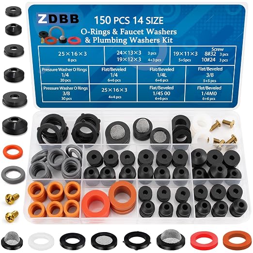ZDBB 150 Pcs 14 Size Power Pressure Washer O Ring & Hose Faucet Washers Kit | by ZDBB