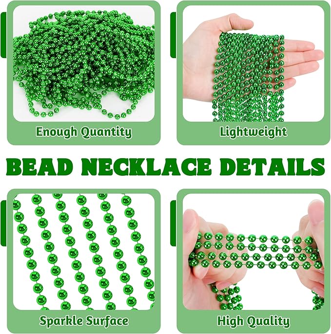 100 PCS St Patricks Day Beads Necklace, Mrdi Gras Beads Bulk, 33 Inches Round Beads Necklace Accessories Set, Luck Irish Beads Parade Throw Accessories for Mardi Gras St Patricks Day Party Favors